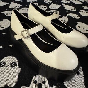 White & Black Vinyl Platform Maryjane Shoes